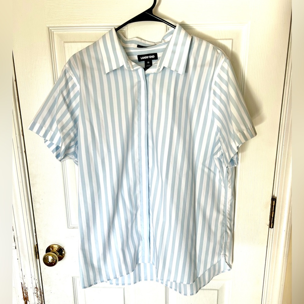 Lands' End Light Blue and White Striped Shirt